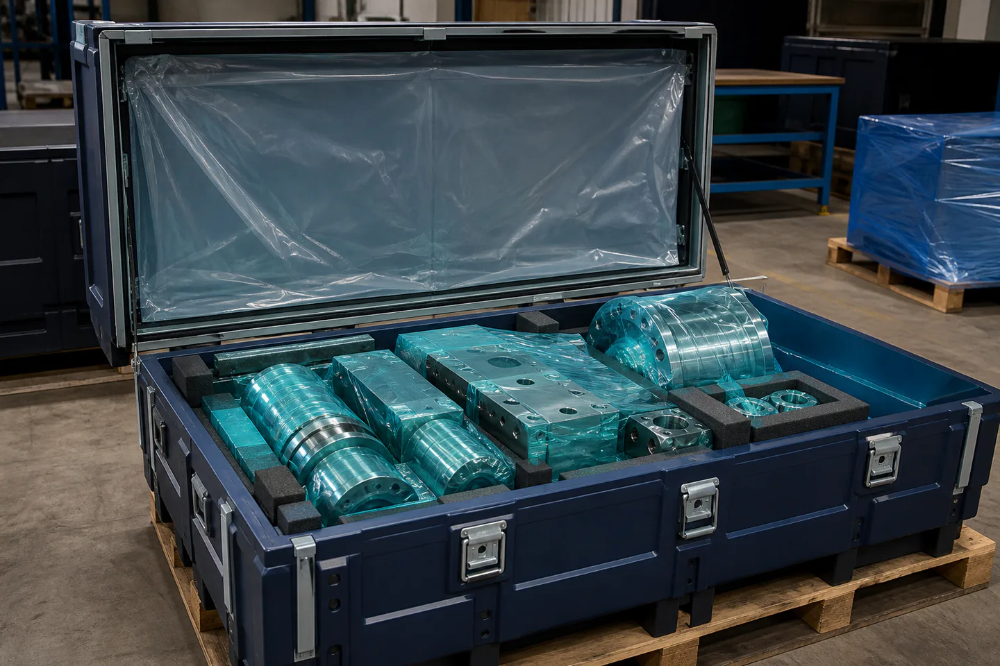 Illustrative enclosed industrial equipment prepared for corrosion preservation