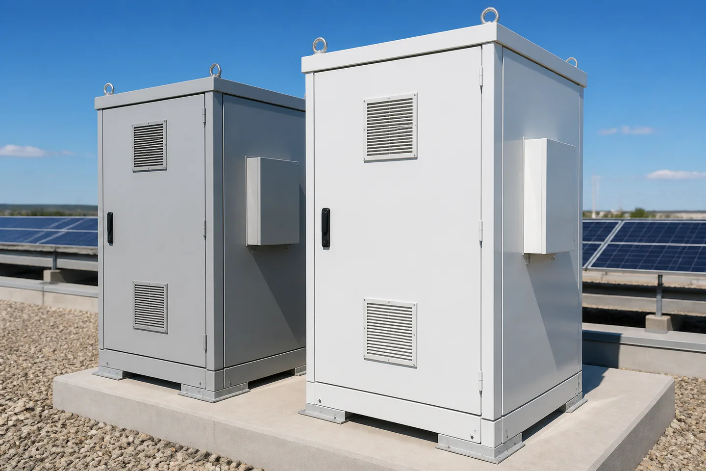 Illustrative solar-exposed equipment cabinet for passive-cooling evaluation